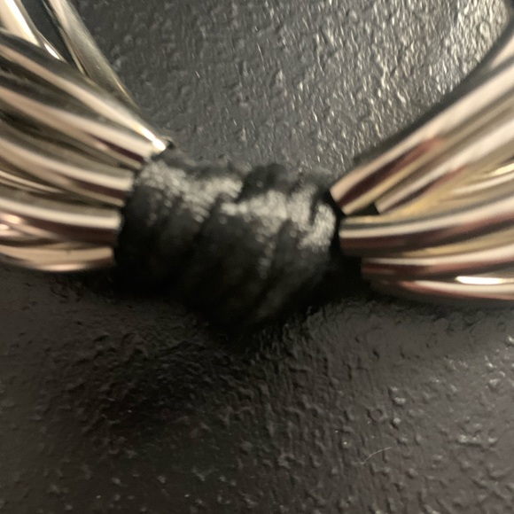 J#7 Classy Silver Necklace with Satin Cords and Silver/Gold Black Bracelet. - Picture 3 of 8